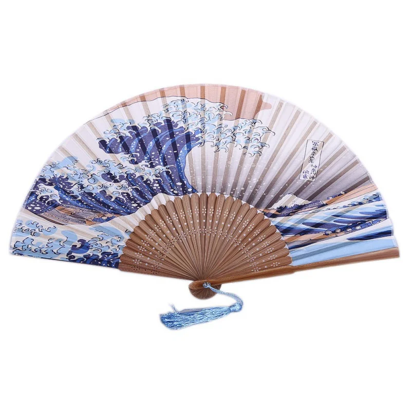Японский декоративный ручной складной веер из шелка и бамбука можно