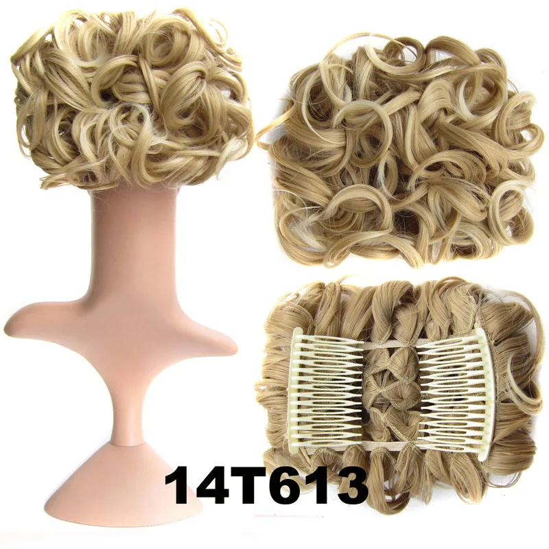 Jeedou Updos синтетические волосы шиньон с зажимом для наращивания волос смешанные цвета волосы булочка пусковая кудрявая шиньон свадебные волосы Updos для элегантных - Цвет: 14T613