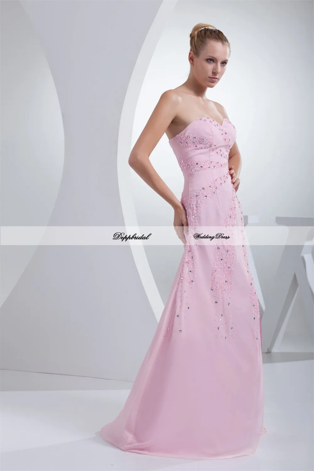 Шифон линии милая рукавов бисероплетение этаж длина вечернее платье халат де