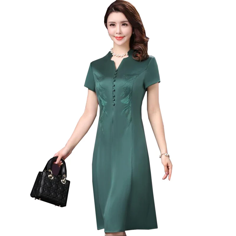 Винтажное платье из искусственного шелка с вышивкой новинка 2018 Летнее шелковое