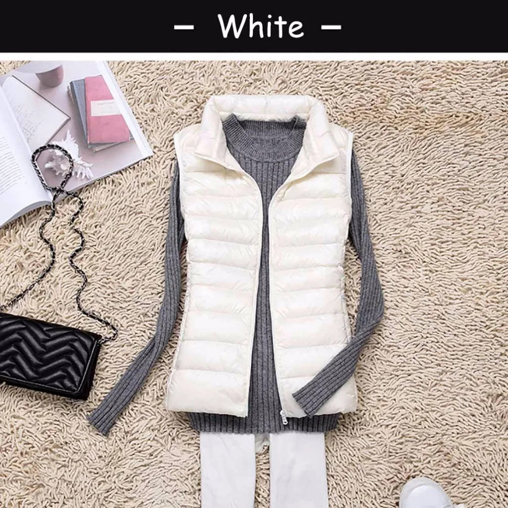 Женский ультра светильник на белом утином пуху брендовый осенне зимний жилет без