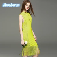 2018 sexy knitted slim tassel party sexy dress women summer sleeveless side perspective o neck women dresses spring vestidos