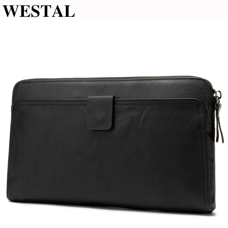 Кошелек WESTAL мужской, из 100% натуральной кожи, длинный, для телефона/денег, отделение для монет, клатч, 9041