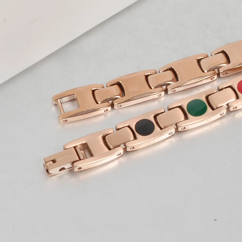 Wollet Jewelry 22cm Healing Energy Ion Germanium Tourmaline Magnetic Rose Gold Color Pure Titanium Bracelet for Women | Украшения и