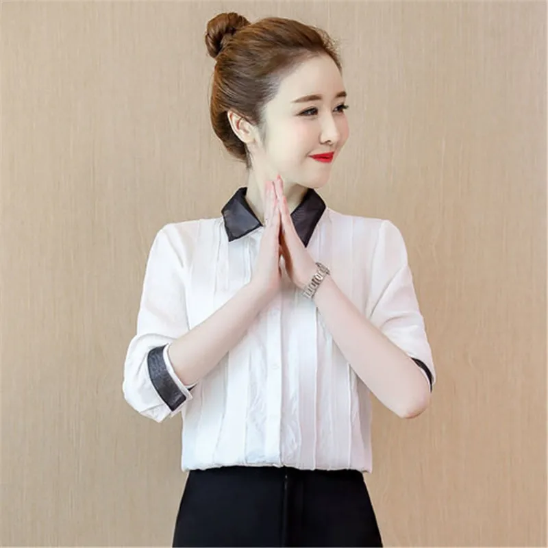 2018 Модные женские элегантные блузки синего розового и белого цветов шифоновая