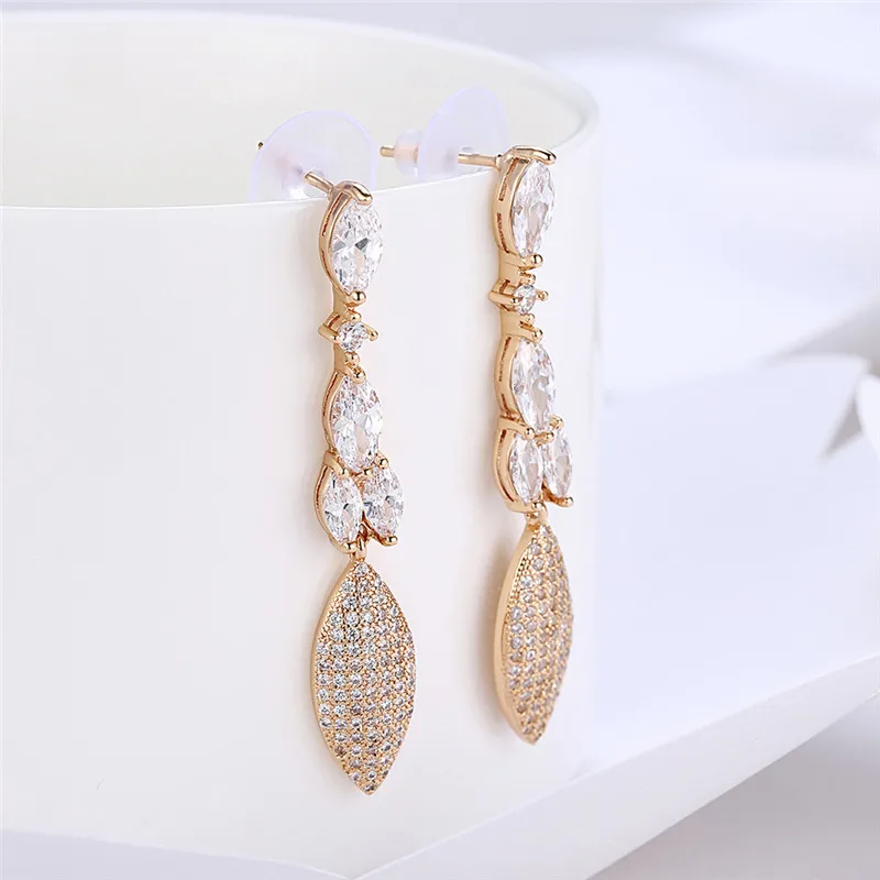 Fashion Romantic Luxury Plant Drop Earring With AAA CZ Champagne Dangle Jewelry For Women | Украшения и аксессуары