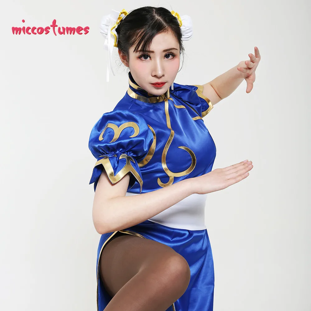 Chun Li Косплей Костюм для взрослых синий Cheongsam вечерние платья на Хэллоуин женский