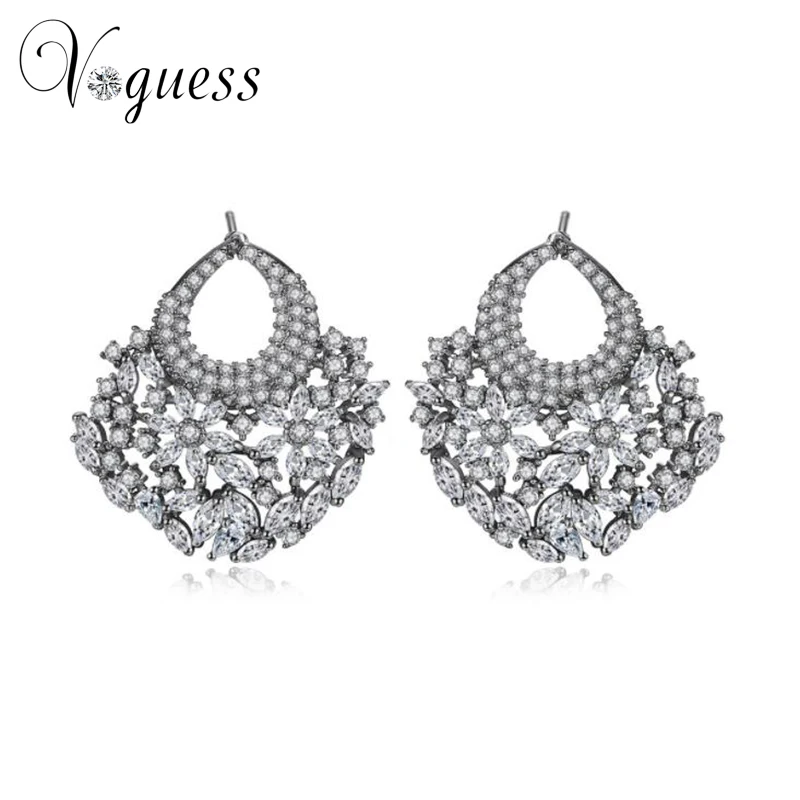 VogueSS - Классические серьги на штырьках с кристаллами CZ AAA из черного металла цвета гана для женщин.