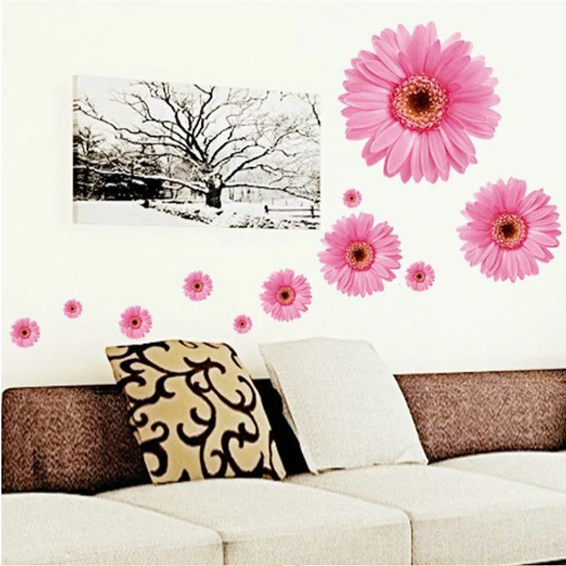 Съемные романтические желтые Розовые розы ромашки виниловые настенные наклейки