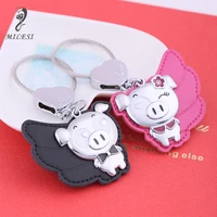 milesi angel wing flying pig keychain genuine leather keychains cute pig key chain leather key ring couple keychain k0299