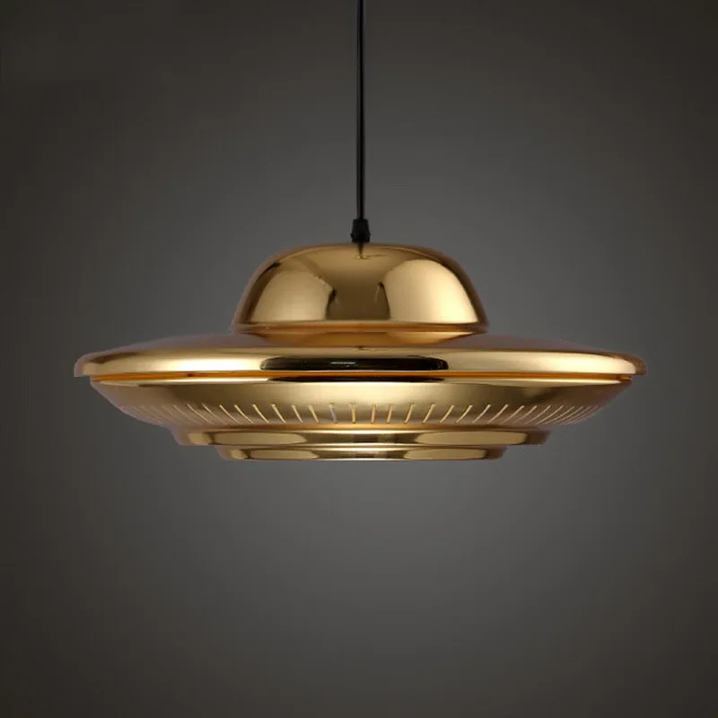 

Loft Retro Art Gold Disc Dining Room Pendant Light Vintage Spaceship Hanging Light Cafe / Bar Light Fixtures Free Shipping
