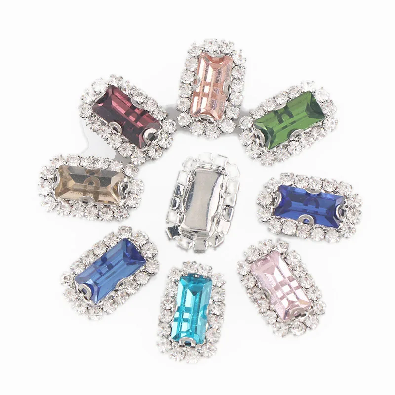 Прямоугольная белая багета K основа пришивная с красочным стеклом и камнем