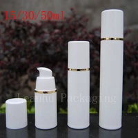 empty white airless lotion cream pump plastic container travel cosmetic skin care cosmetic bottle airless dispenser gold strip