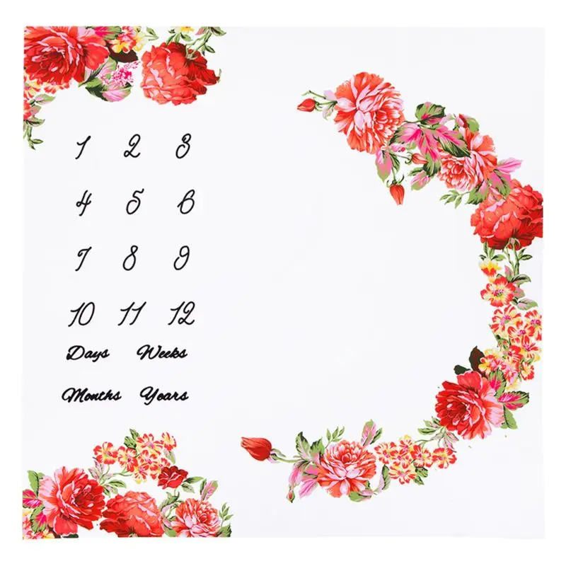 

Newborn Baby Milestone Number Flower Pattern Mat Blanket Photography Background Backdrop Cloth print baby swaddle