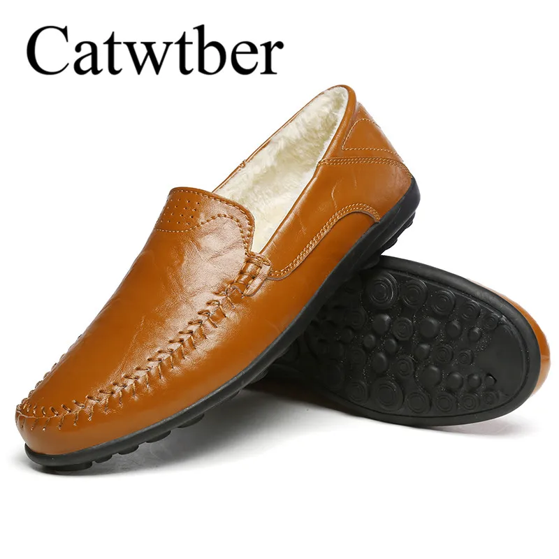 Catwtber New Winter Fashion Men Casual Loafers Driving Shoes Man Comfortable Lace-up Shoe Male Outdoor Warm With Fur Plush | Обувь