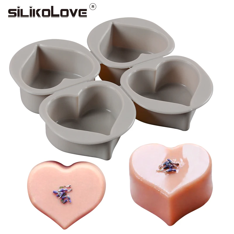 Silicolove 4 полости 3D 100% Настоящее чистое Силиконовое Мыло Форма в форме сердца