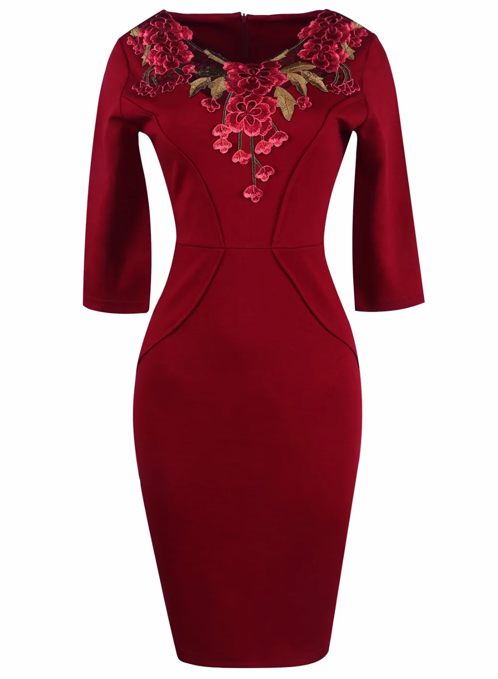 Ретро Вышивка крючком Floral Sheath Dress 2017 женская обувь Bodycon зеленый социальных