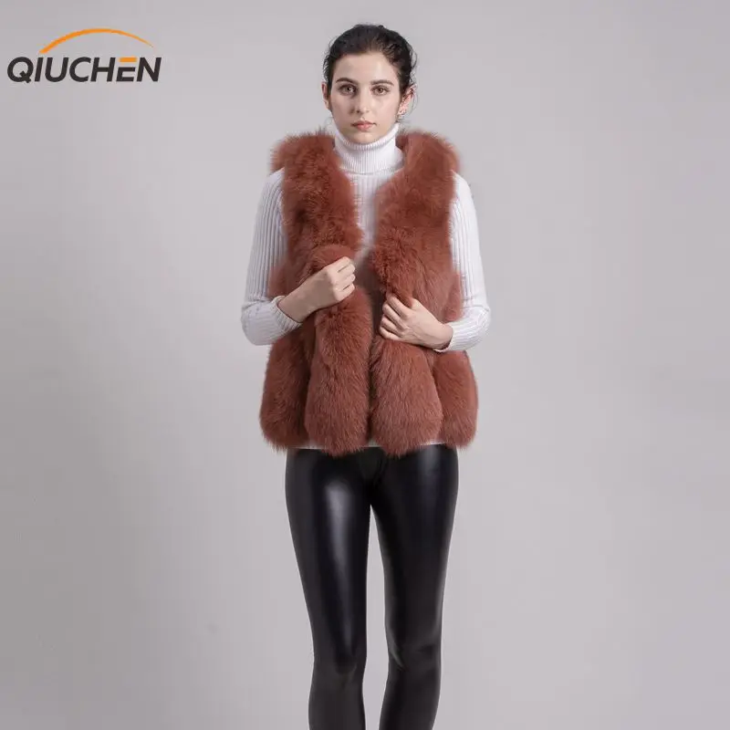 QIUCHEN PJ1810 Новое поступление женский зимний пушистый жилет из натурального Лисьего меха короткий жилет пальто из натурального Лисьего меха