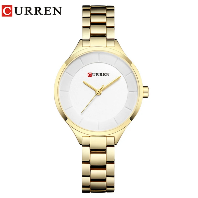 Gold White CURREN часы из розового золота Женские часы из нержавеющей стали женские часы-браслет женские Relogio Feminino Montre Femme 9015 - Цвет: Gold White