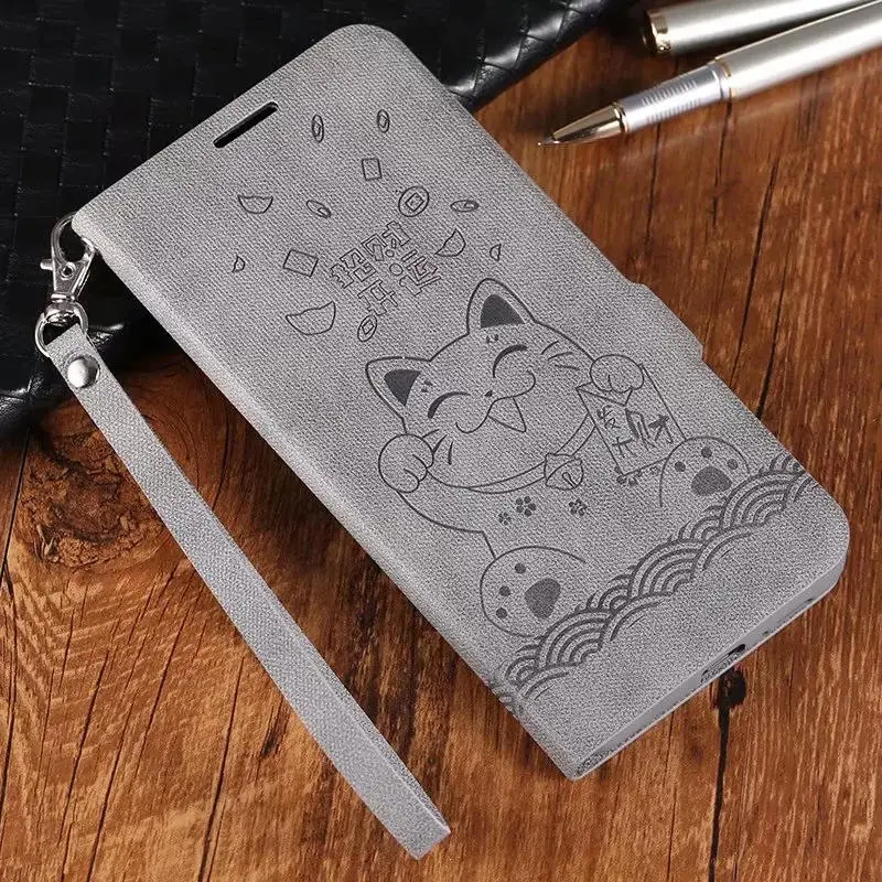 Gray Lucky Cat Для Meizu Note9 Note8 Магнитный винтажный флип-кошелек с подставкой кожаный чехол Meizu X8 чехол с узором Мягкий силиконовый чехол с ремешком для телефона - Цвет: Gray Lucky Cat