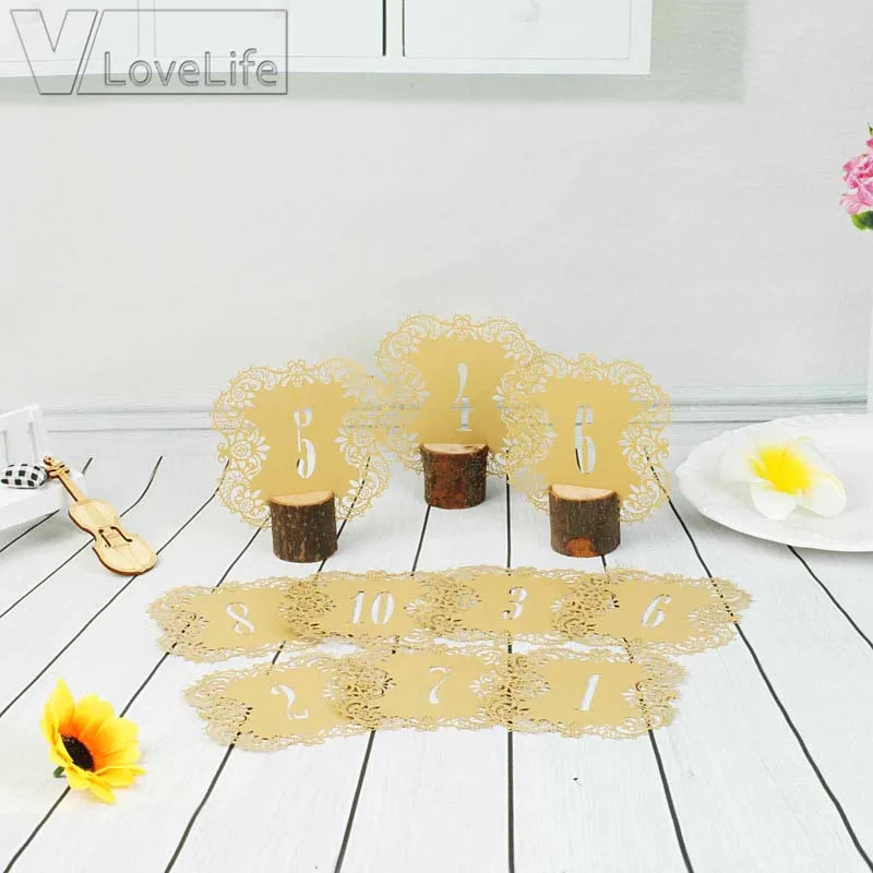10pcs/set 10 Numbers gold Hollow Lace Table Number Cards Rustic Wedding Centerpieces Vintage Event &amp Party Supplies | Дом и сад