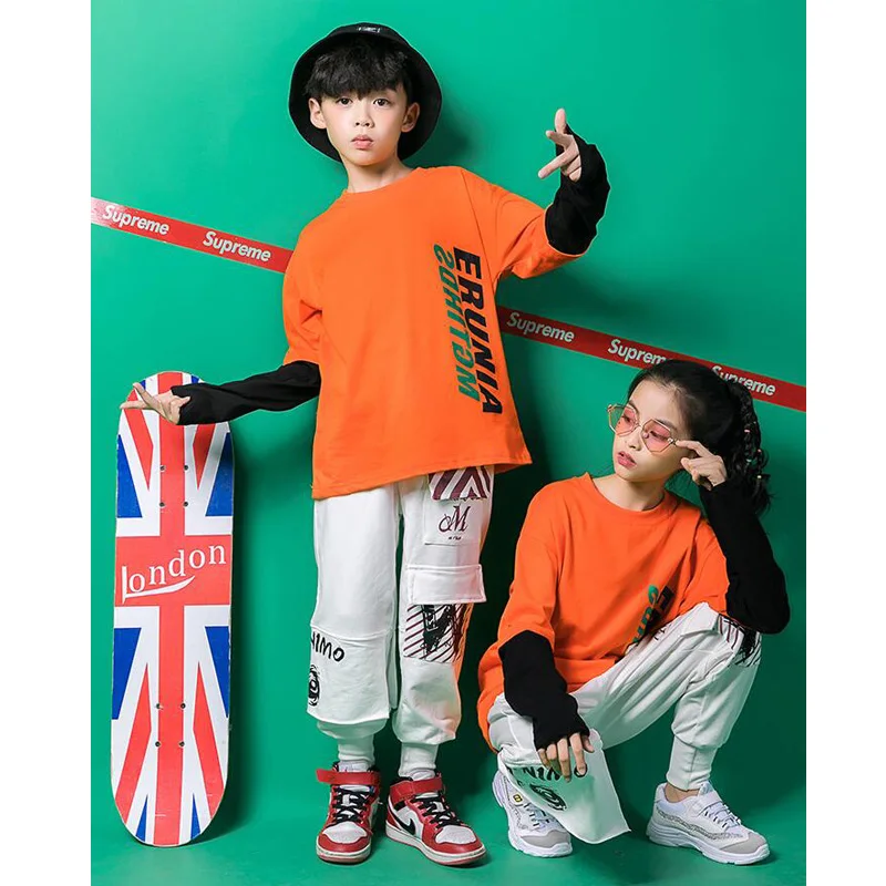 

Girls Loose Tshirt Pants Jazz Dancing Costumes Clothing Kids Ballroom Hip Hop Stage wear Competitions Dance Clothes Outfits
