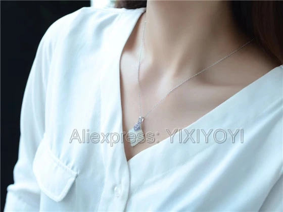 

925 Sterling Silver White HeTian Jade Carved Special Rhombus Design Lucky Pendant + Chain Necklace Charm Fine Jewelry Charm Gift