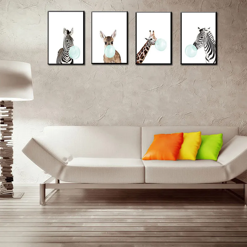 Модная пузырьковая жевательная резинка Жираф плакаты с зеброй художественная