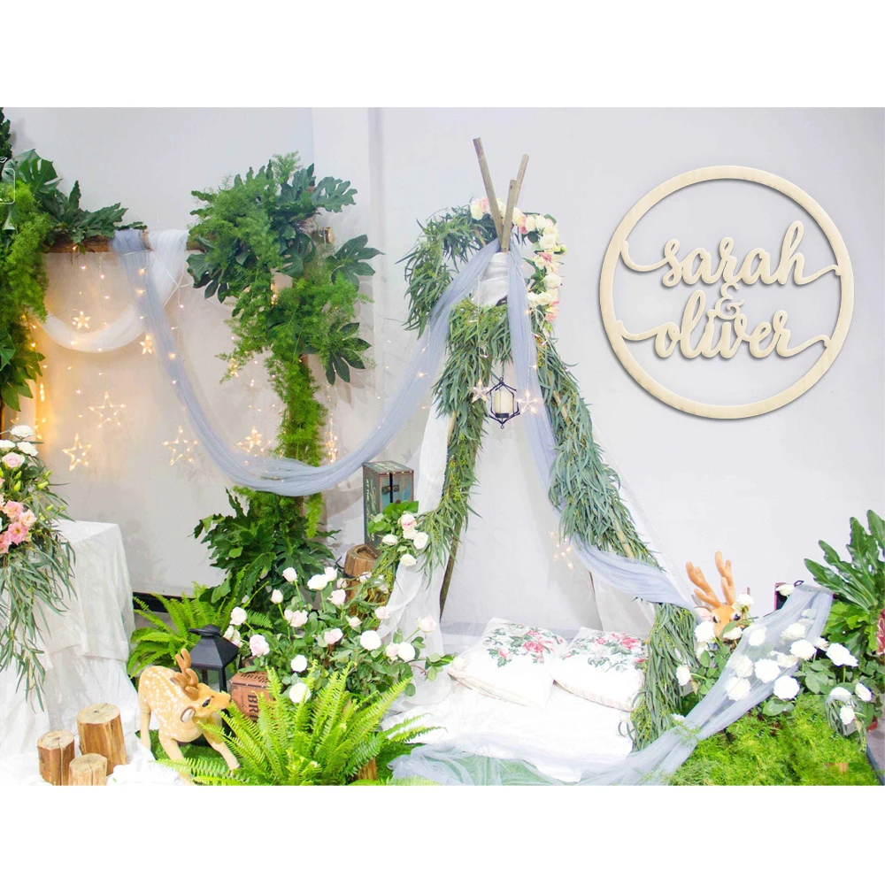 

8-16 inches Custom Name Circle Wreath Sign Wedding Bridal Shower Photo Prop Backdrop Decoration Personalized Wedding Wreath
