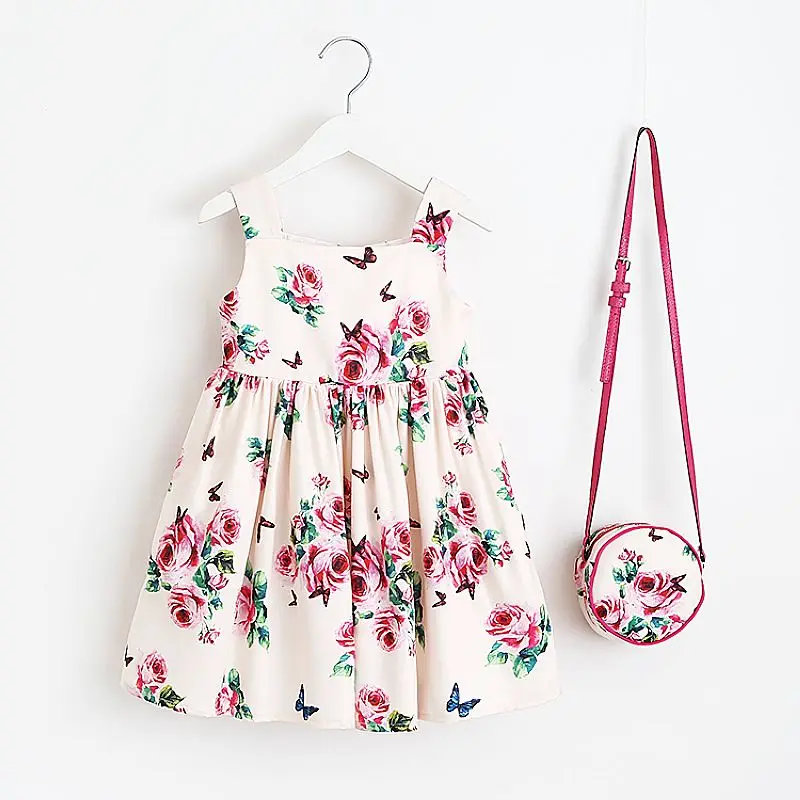 Baby Girls Flower Dress with Bag 2022 Brand Summer Dresses Children Clothing Vestidos Princess Costume for Kids | Детская одежда и