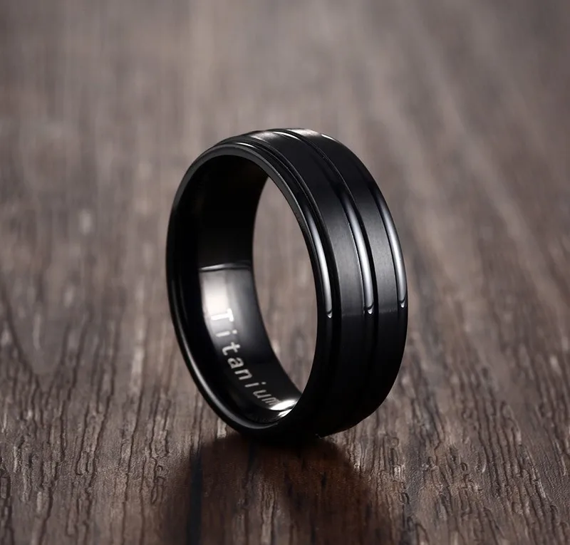 Vnox 8mm Black Men Ring Titanium Carbide Men's Jewelry Wedding Bands Classic Boyfriend Gift
