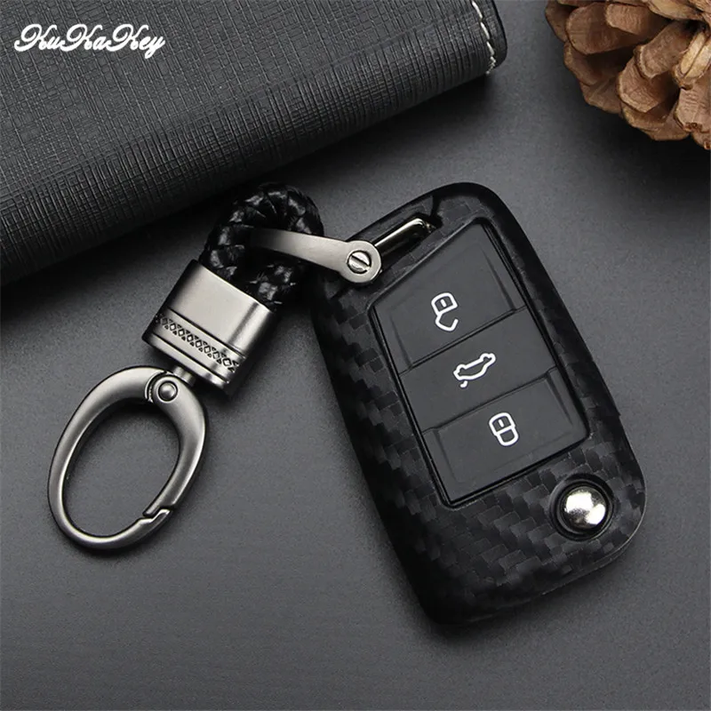 KUKAKEY чехол для автомобильного ключа Volkswagen VW Golf 7 GTI R MK7 Tiguan из углеродного волокна