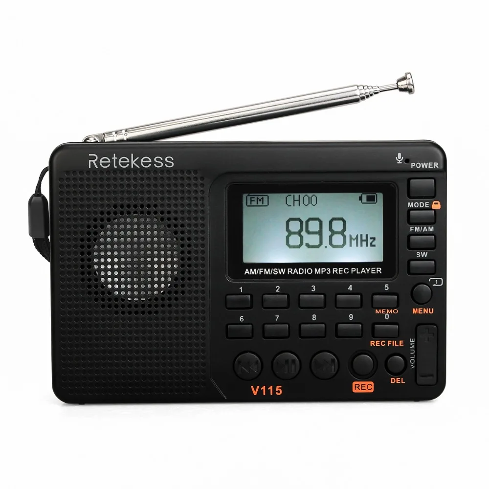 10 шт. Retekess V115 FM/AM/SW радио приемник бас звук MP3 плеер REC рекордер портативный с