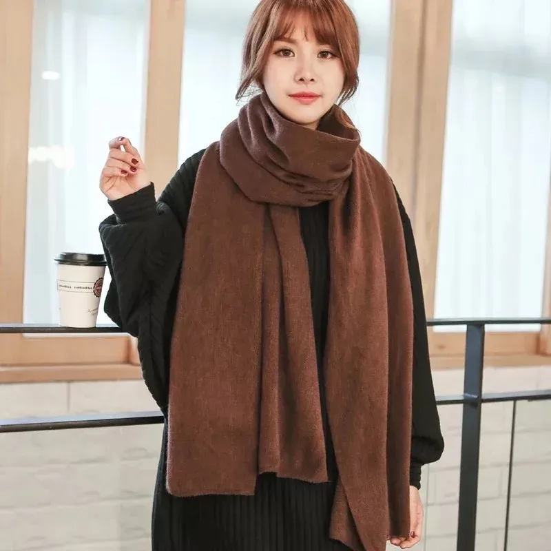 

2019 Fashion Winter Women Cashmere Scarf Solid Knit Pashmina female foulard Shawls Wraps thick scarves bufandas invierno mujer