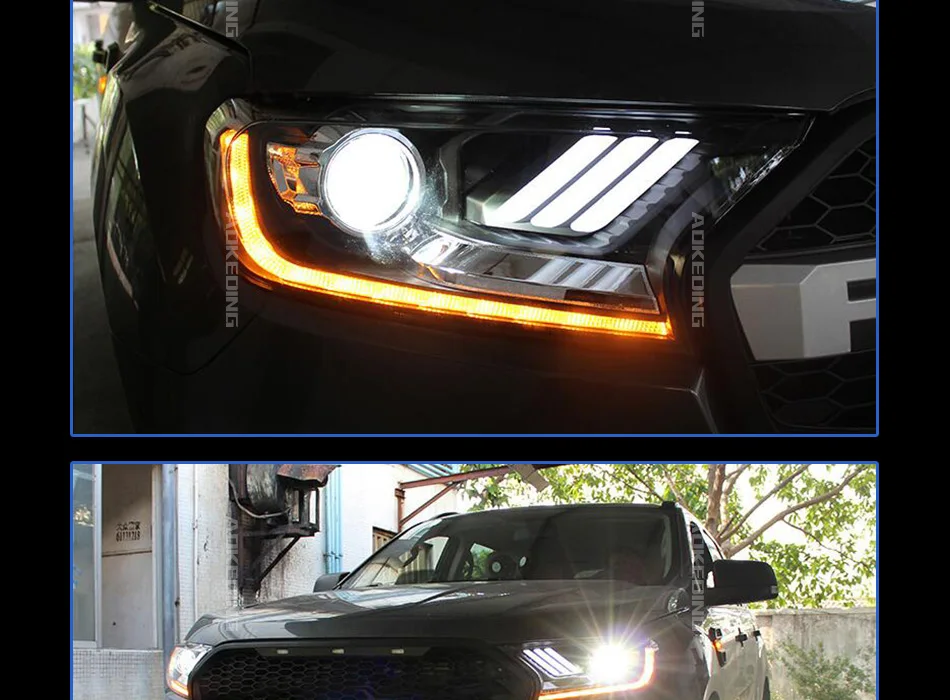 AKD Тюнинг автомобилей фары для Ford Ranger Everest Endeavour Mustang светодиодные фары DRL ходовые огни биксеноновые фары противотуманные фары