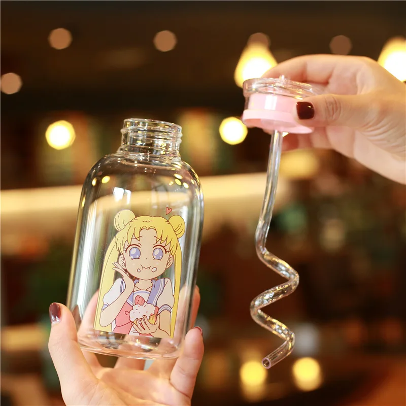 Новая симпатичная мультяшная бутылка для девочек прозрачная стеклянная