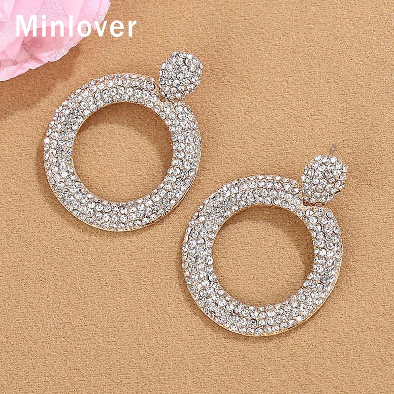 Женские круглые серьги подвески Minlover массивные с черными кристаллами