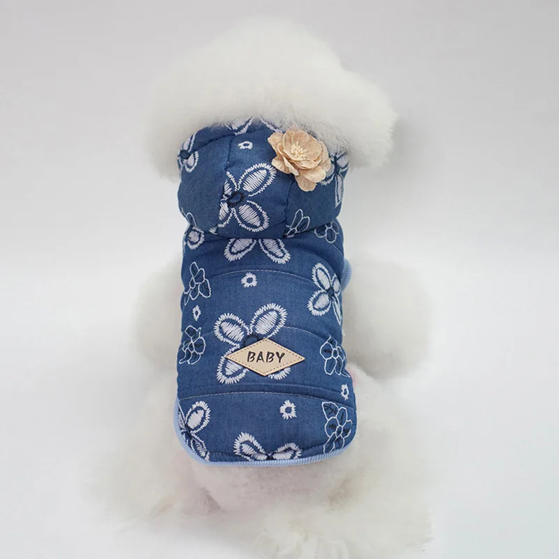Модная одежда для собак маленьких зимние теплые хлопковые куртки с капюшоном