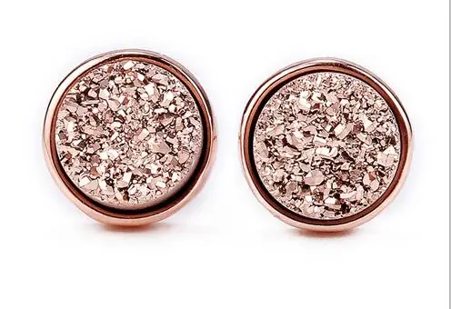 A14 Rose Gold EYIKA горячие роскошные натуральные серьги друзы круглые 10 мм drusy 13 цветов опал серьги-гвоздики для Дня матери элегантный подарок для женщин/девочек - Окраска металла: A14 Rose Gold