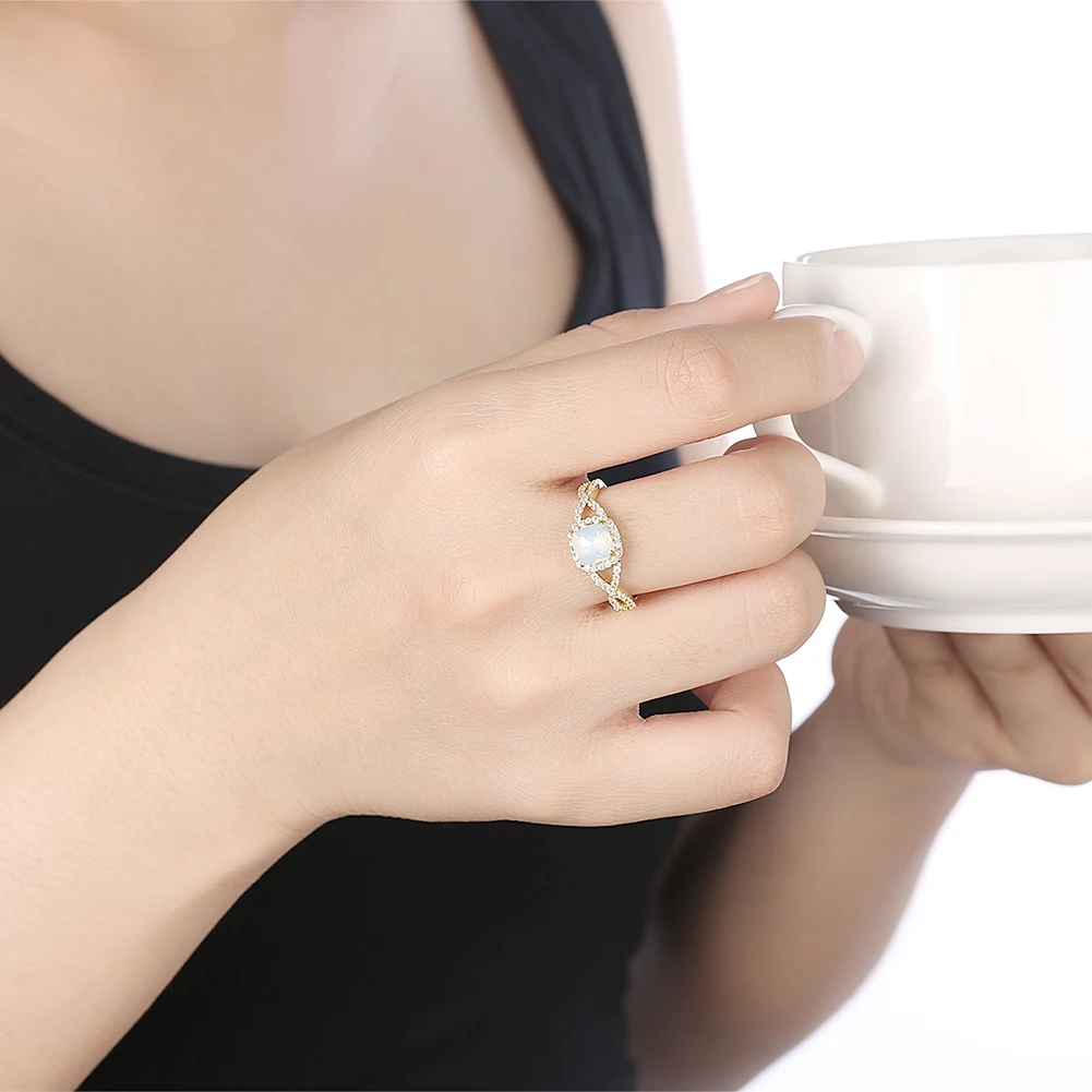 Для женщин желтого золота Цвет опал кольцо Мода партии Геометрическая
