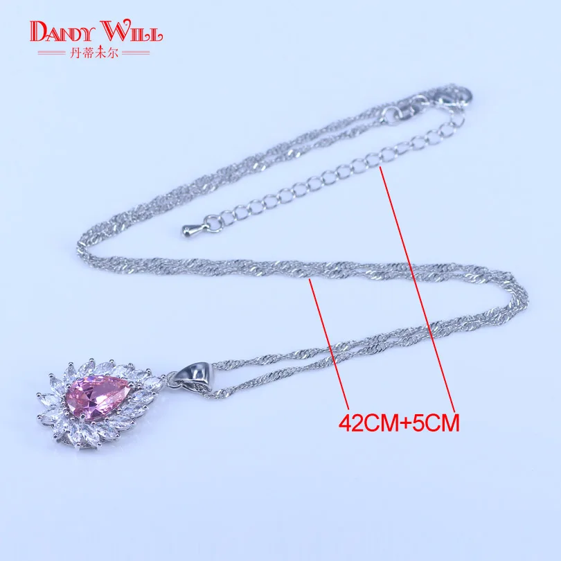 Ювелирные изделия из натурального серебра, розовый кубический цирконий, белый кристалл, ювелирные наборы для женщин, серьги/кулон/ожерелье/кольца/браслет