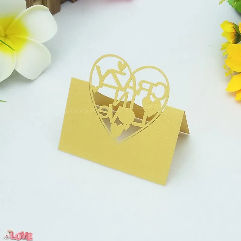Z33-gold Декор для вечеринки в честь Дня рождения Место карты Лазерная резка 98 шт. полый узор в форме сердца Свадебные События именные карточки на стол цветочный декупаж 6J - Цвет: Z33-gold