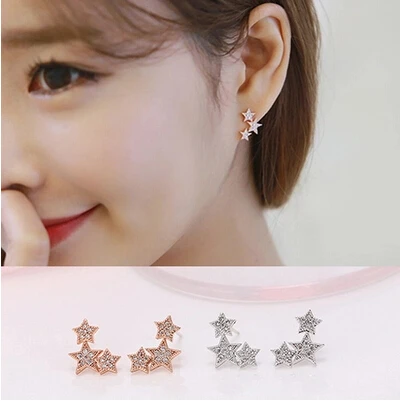 

Stud earring 2017 New Fashion Little Three Star Design 925 Sterling Silver Ladies`Stud Earrings Christmas Gift Promotion Hot