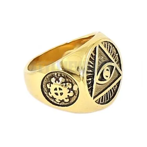 Кольцо символ пирамиды из нержавеющей стали серебристого и золотистого цвета|biker