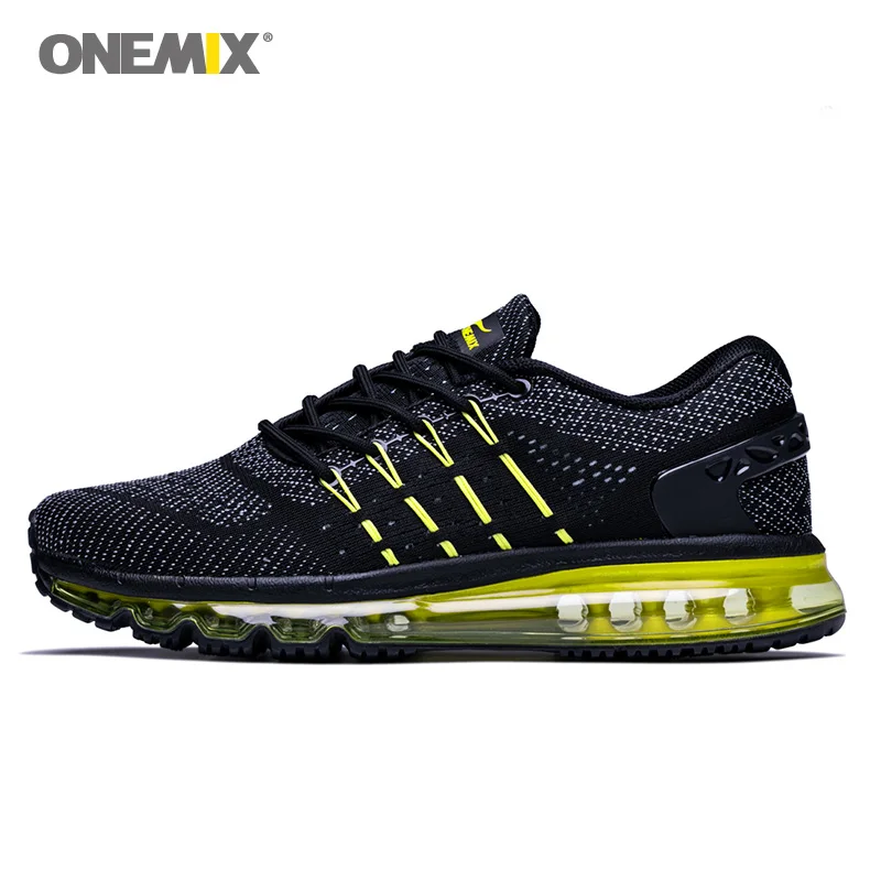 ONEMIX Air мужские кроссовки для женщин сетка полная ладонь Подушка спортивные кроссовки уникальная Обувь язык черный теннисные Спортивные кроссовки - Цвет: Yellow Black M