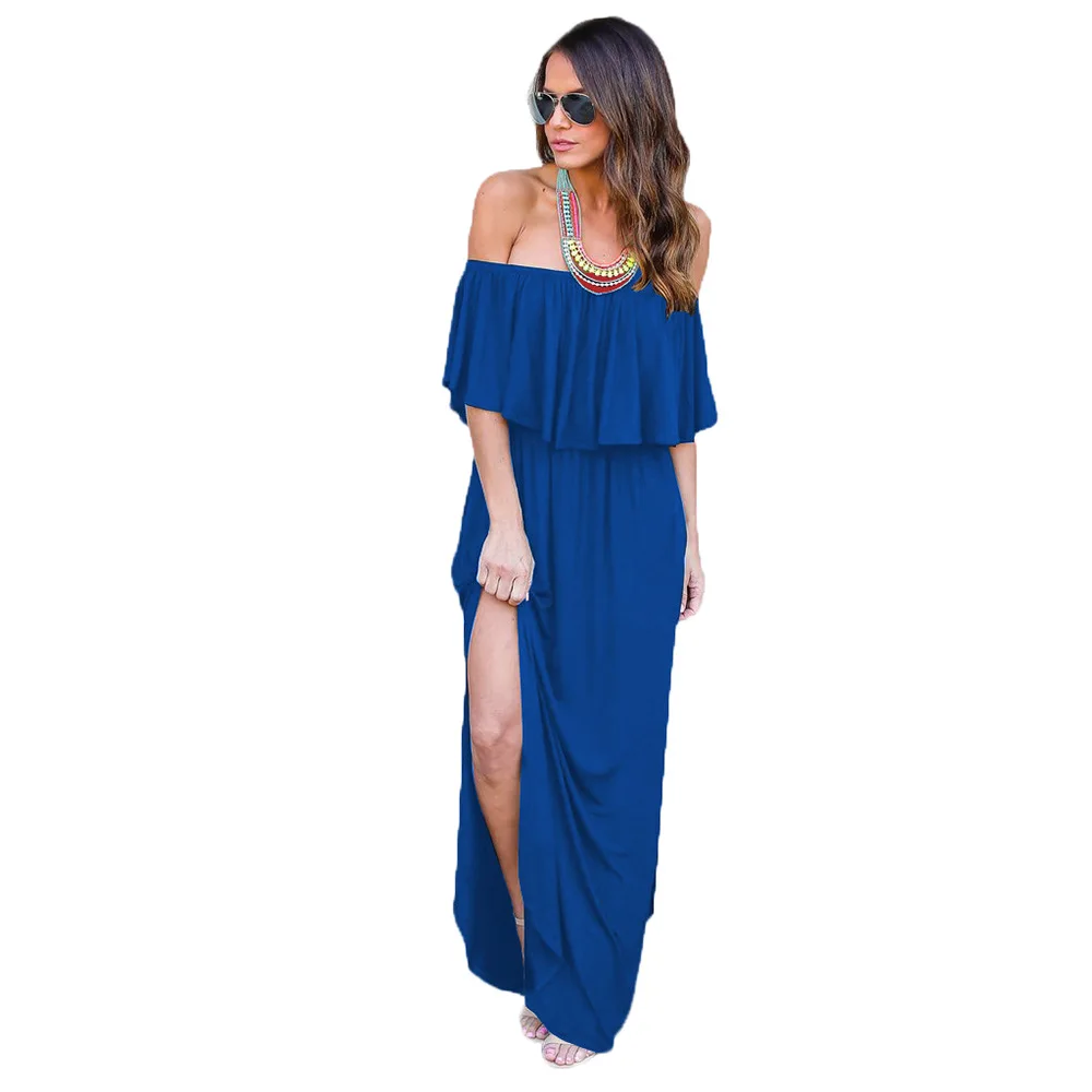Для женщин Off Shoulder Ruffle вечерние платье с разрезом пляжное половина чашки X Большой
