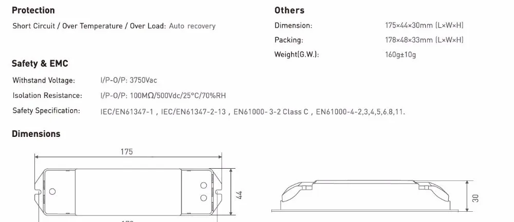 LTECH TD-25-180-700-E1P1 выход 25 Вт 180-700mA 3-54 в постоянный ток Triac регулируемый светодиодный