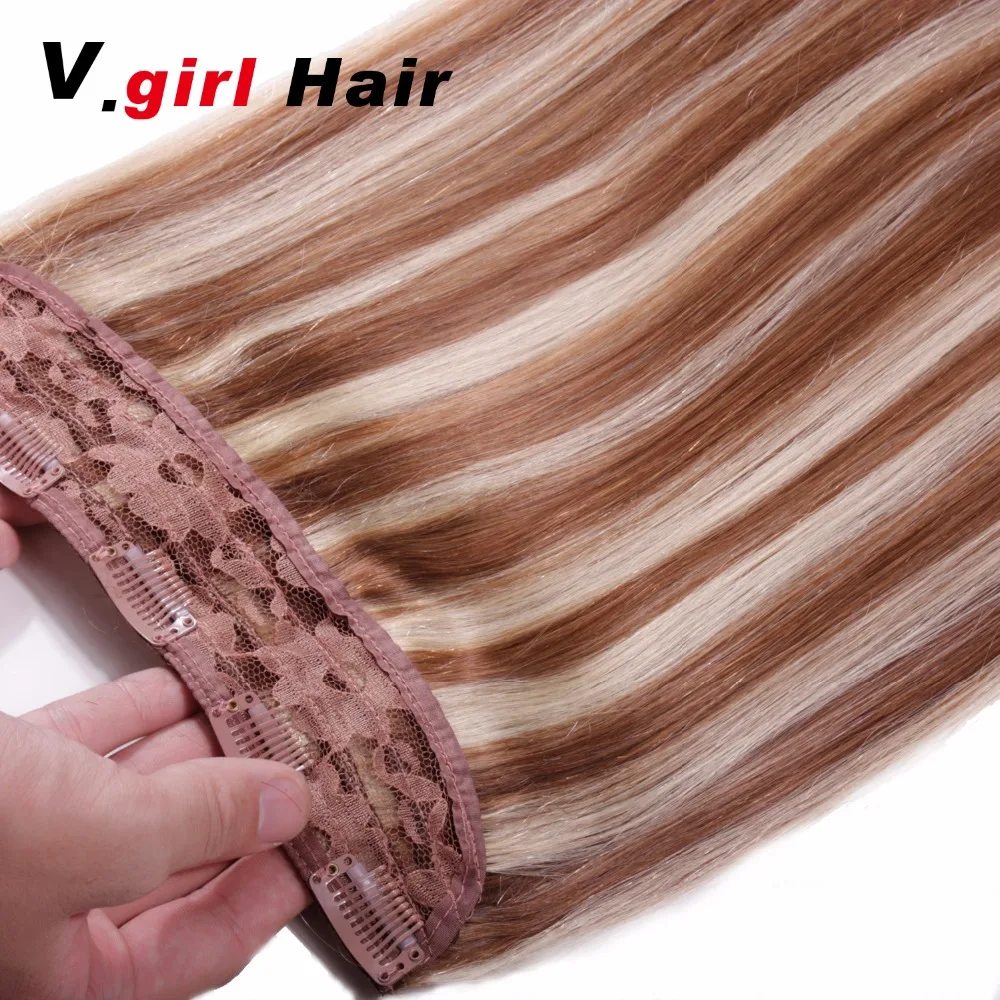 V. девушки Реми натуральные волосы шелковистые прямые всю обойму в голову волос