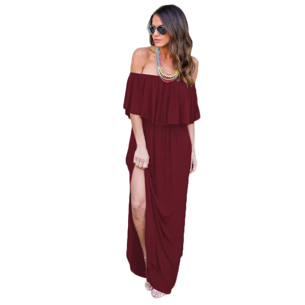 Для женщин Off Shoulder Ruffle вечерние платье с разрезом пляжное половина чашки X Большой