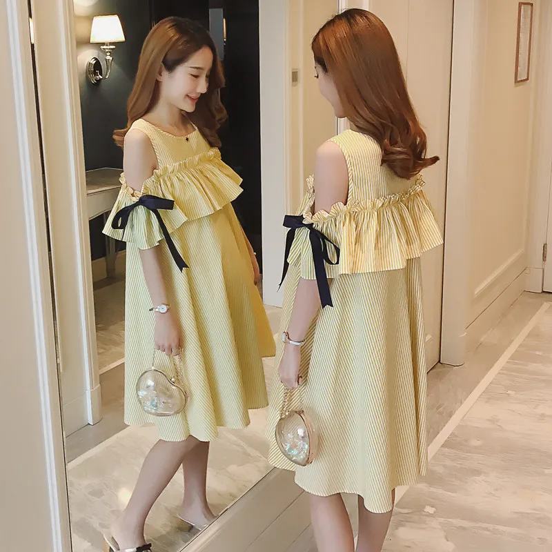 Одежда для беременных модное летнее Новое поступление ажурное Полосатое синее